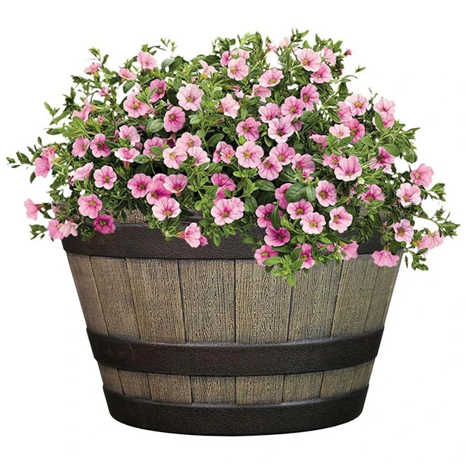 Flower Barrel - Resin - Garden Party - 19.3" - Brown 4 Flower Barrel - Resin - Garden Party - 19.3" - Brown - Image 2