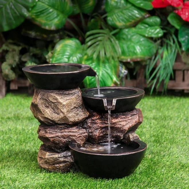 Infinity 3-Tier Outdoor Fountain - 17.13-in - Resin - Brown 4 Infinity 3-Tier Outdoor Fountain - 17.13-in - Resin - Brown - Image 2