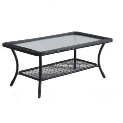 Style Selections Patio Coffee Table - Spruce Hills Collection - 42-in x 17-in - Steel/Tempered Glass/Wicker - Black
