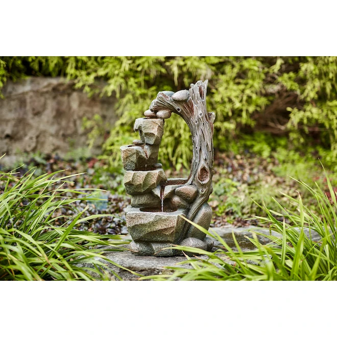 Style Selections 24-in Grey Resin Lighted Log Fountain 4 Style Selections 24-in Grey Resin Lighted Log Fountain - Image 2