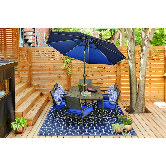 Style Selections 9-ft Market Umbrella with Solar LED Lighting - Aluminum and Olefin - Tiltable - Navy Canopy 4 Style Selections 9-ft Market Umbrella with Solar LED Lighting - Aluminum and Olefin - Tiltable - Navy Canopy - Image 2