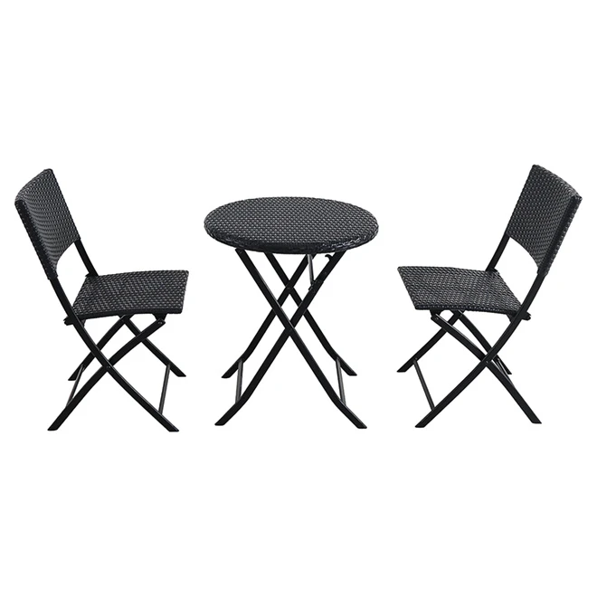 Bistro Set - 3 Pieces - Folding Chairs - Steel/Wicker 3 Bistro Set - 3 Pieces - Folding Chairs - Steel/Wicker