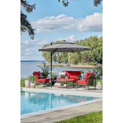 Style Selections Olefin Offset Lighted 11-ft Round Hanging Umbrella with Black Metal Frame -STYLE SELECTIONS Online Shop 48655149c L