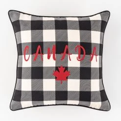 Style Selections Outdoor Cushion - "Canada" Print - Black/White/Red - 18-in W x 18-in L